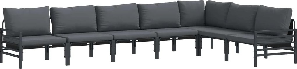 vidaXL Set de canapele pentru grădină cu pernă 7 pcs Negru Oțel