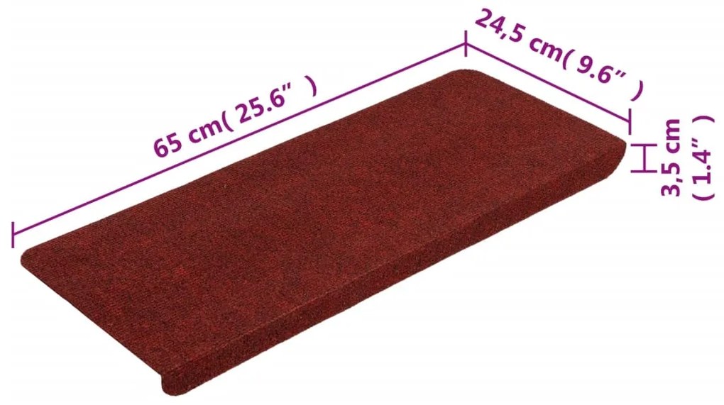 Covorase scari autoadezive, 15 buc., rosu, 65x28 cm 15, Rosu, 65 x 28 cm