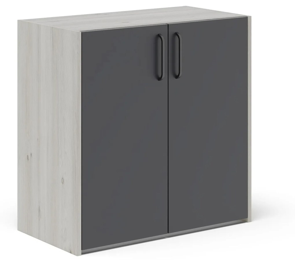 Comoda Malmo, 2 Usi, Stejar Alb/Antracit, 81 x 42 x 80 cm