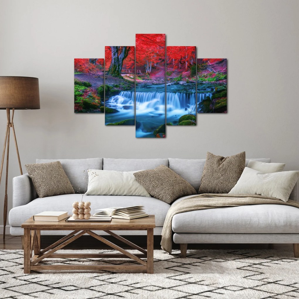 Tablou - Cascada în pădurea roșie (150x105 cm)