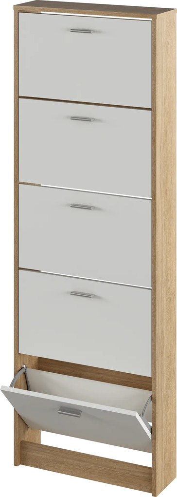 Dulap pantofi, 5 rafturi, stejar sonoma/ alb, MOBI 15