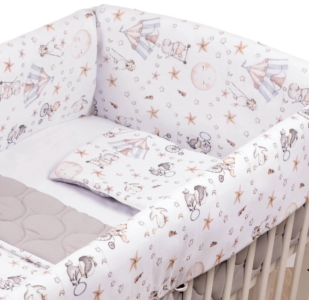 Lenjerie patut Maxi cu aparatori laterale matlasate pentru pat 120x60 cm Kidizi Circus