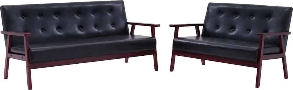 vidaXL Set de canapele, 2 piese, negru, piele ecologică