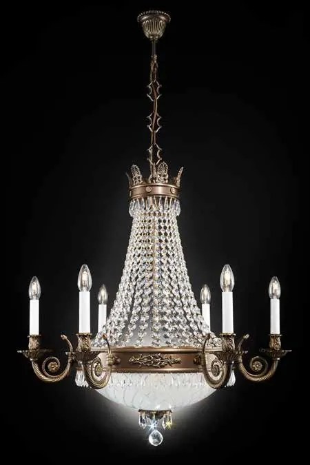 Candelabru clasic din alama si cristale Schöler Empire, antique brass