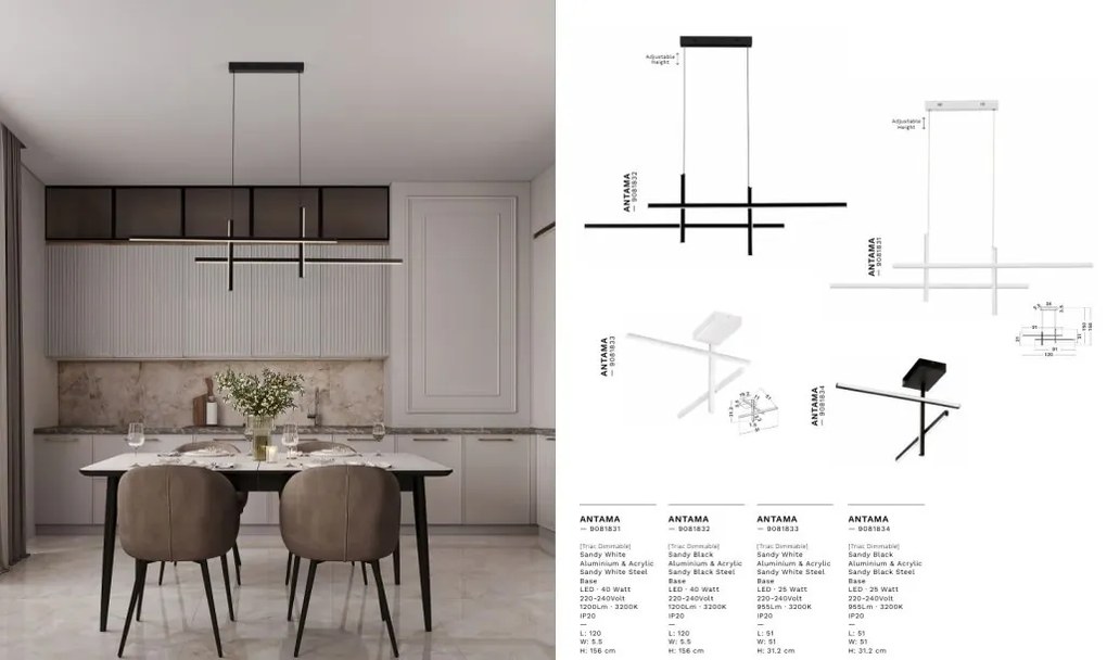 Lustra suspendata LED design modern ANTAMA alb