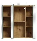 Dulap de baie suspendat cu oglindă VENOM, verde / stejar Artisan