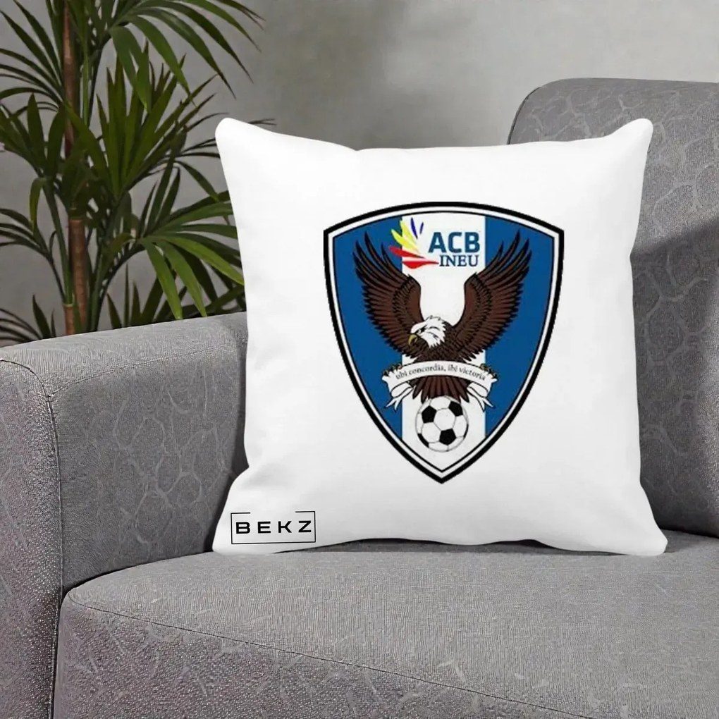 Perna Personalizata ACB Ineu Fotbal, 40x40 cm, Alba Mata, Husa Detasabila, Perna Inclusa, BEKZ®