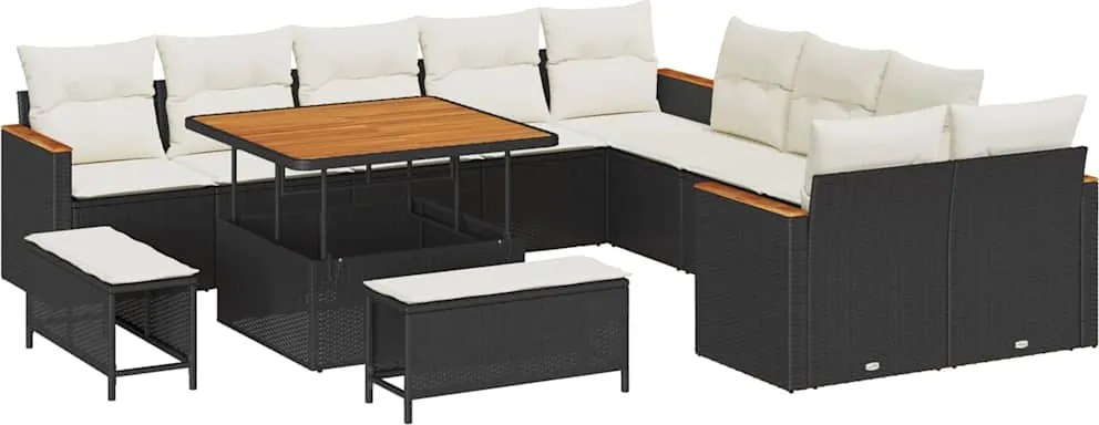 vidaXL Set de canapele pentru grădină cu pernă 13 pcs Negru poliratan