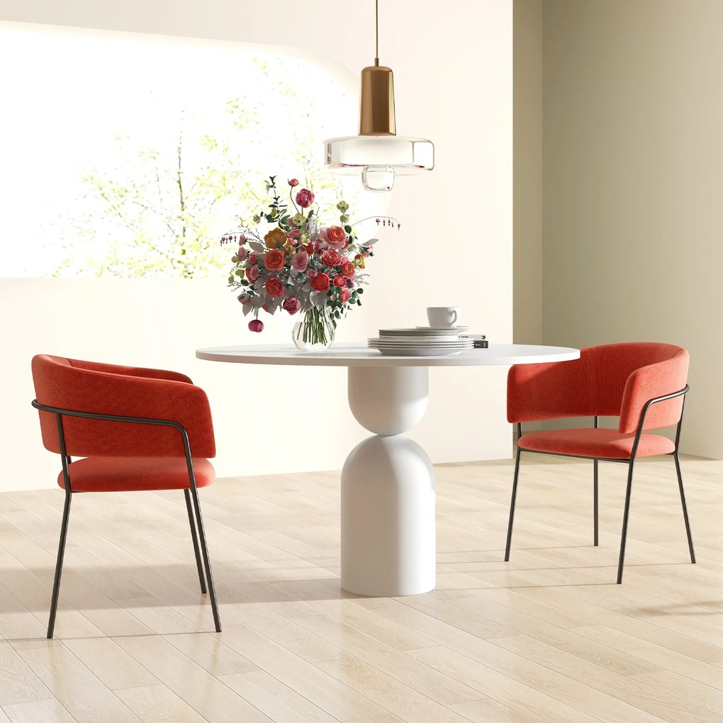 HOMCOM Lot de 2 scaune de dining picioare din oțel, șezut tapițat în aspect de catifea, portocaliu | Aosom Romania