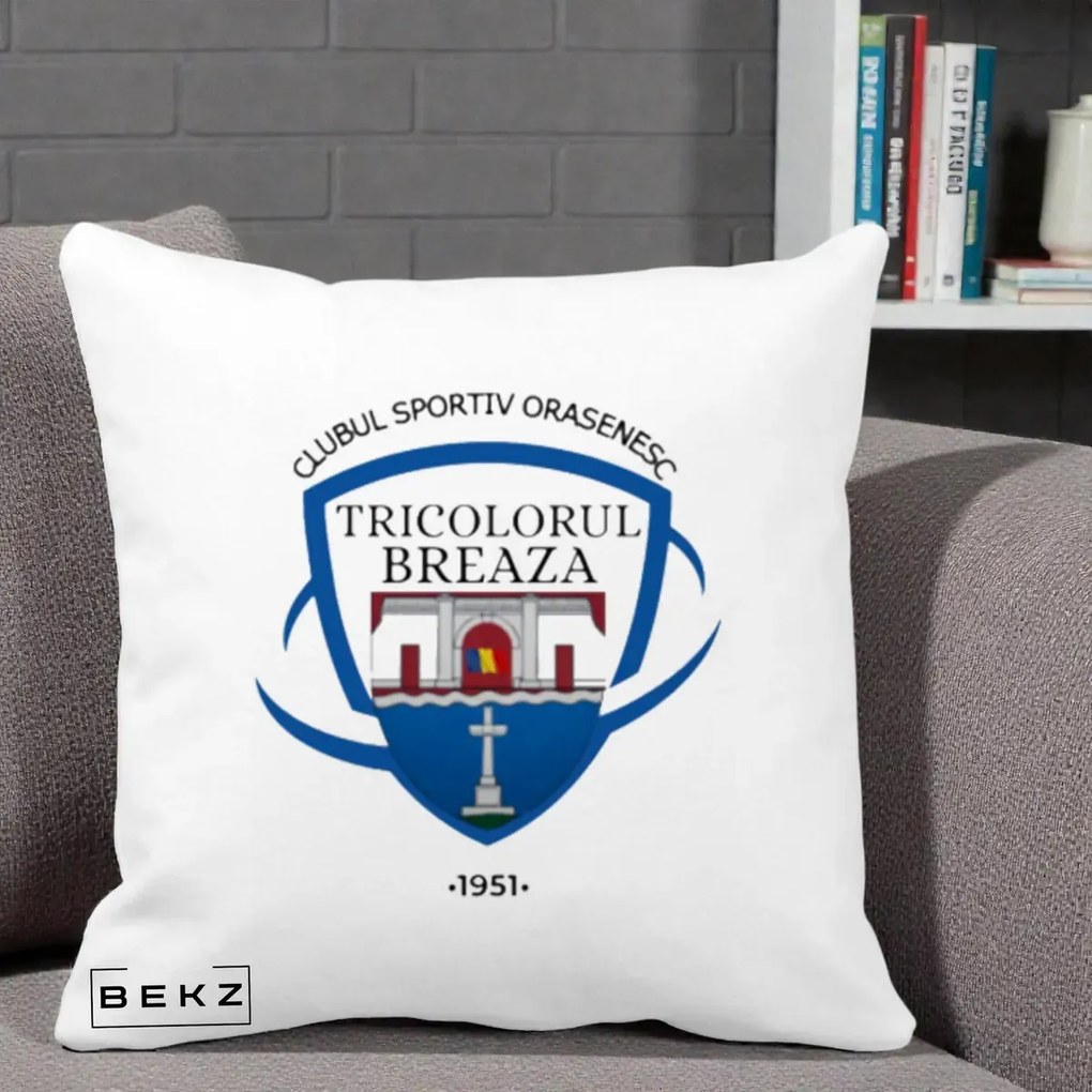 Perna Personalizata CSO Tricolorul Breaza 1951, 40x40 cm, Alba Mata, Husa Detasabila, Perna Inclusa, BEKZ®