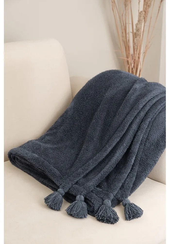 Cuvertură gri antracit din micropluș pentru pat dublu 200x220 cm Puffy – Mijolnir