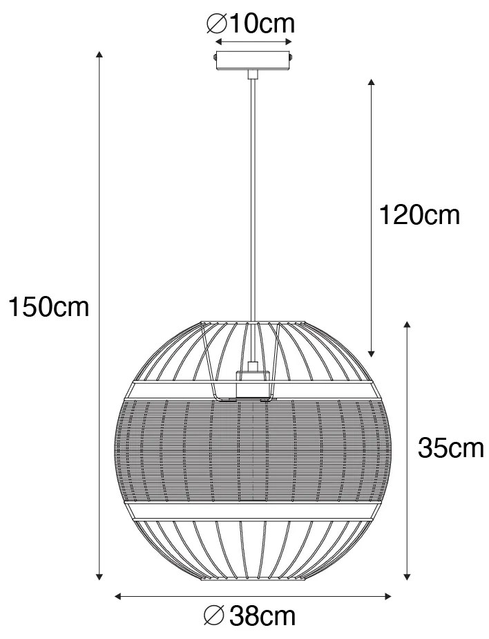 Lampă suspendată orientală neagră cu ratan 38 cm - Emir