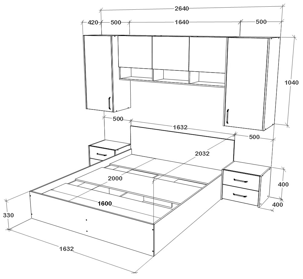 Set haaus V13, Pat 200 x 160 cm, Stejar Alb/Antracit