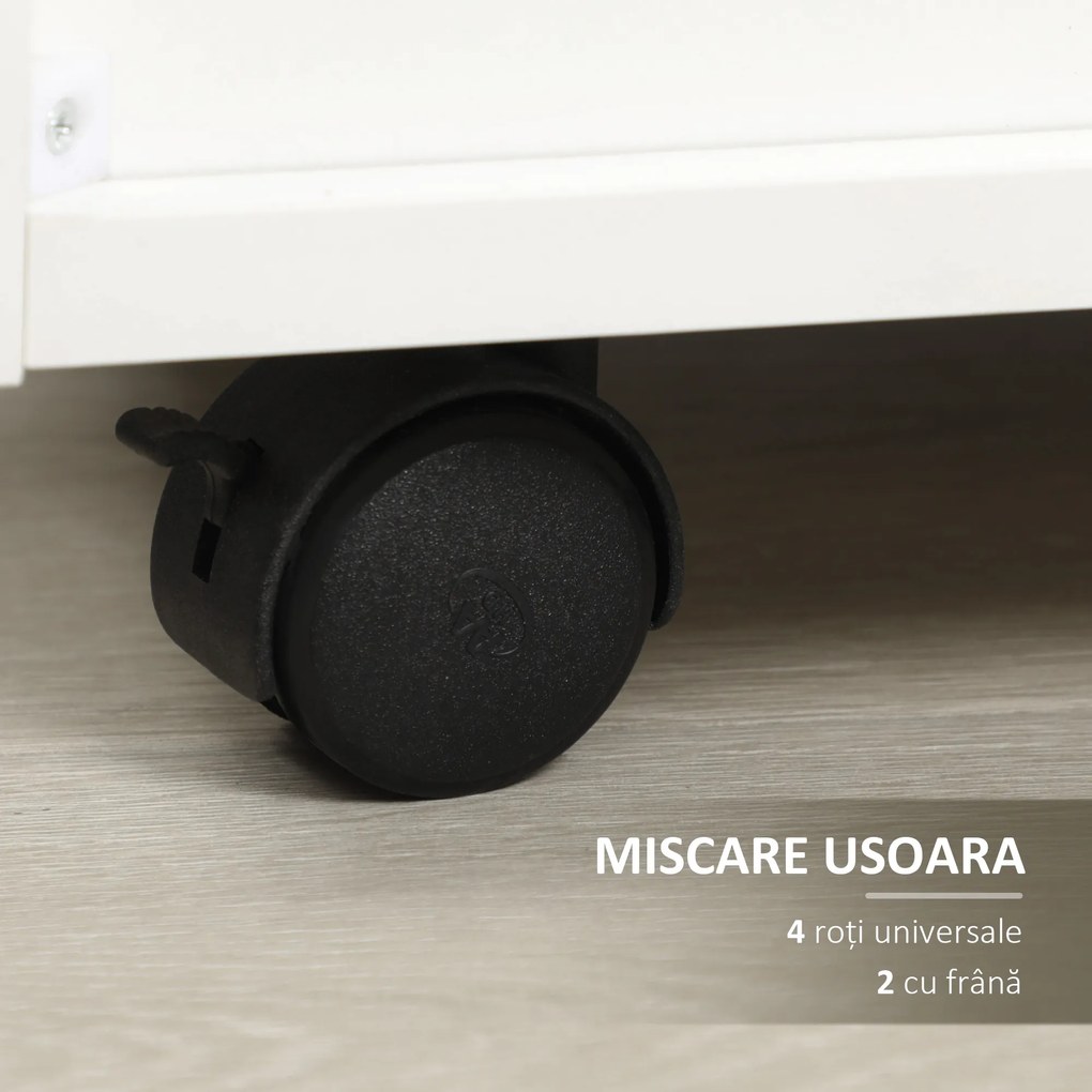 Vinsetto Dulap Birou din Lemn cu 4 Sertare, Fiset Birou cu Roti si Margini Inaltate, 40x36x65cm, Alb