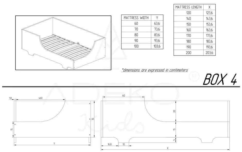 Pat din lemn de pin pentru copii Adeko BOX 4, 80 x 160 cm