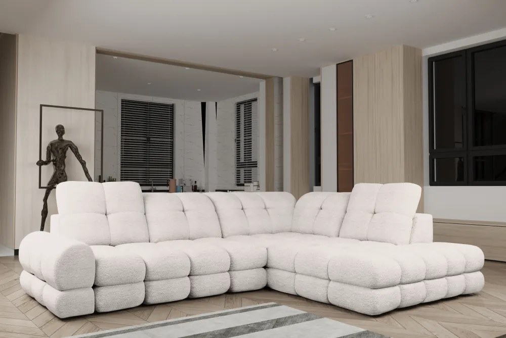 Set canapea extensibilă cu funcţie de extensie electrică, crem, pe dreapta, TOLLO L ROH