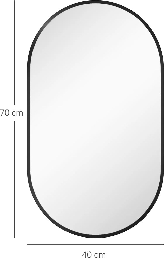 HOMCOM Oglindă Baie Ovală de Perete cu Ramă din Aluminiu, Verticală sau Orizontală, 40 x 70 cm, Negru | Aosom Romania