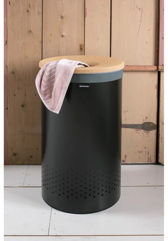 Cos de rufe Brabantia 1000826, 60 L, Capac din pluta, Umplere fara deschidere, Gauri ventilatie, Negru