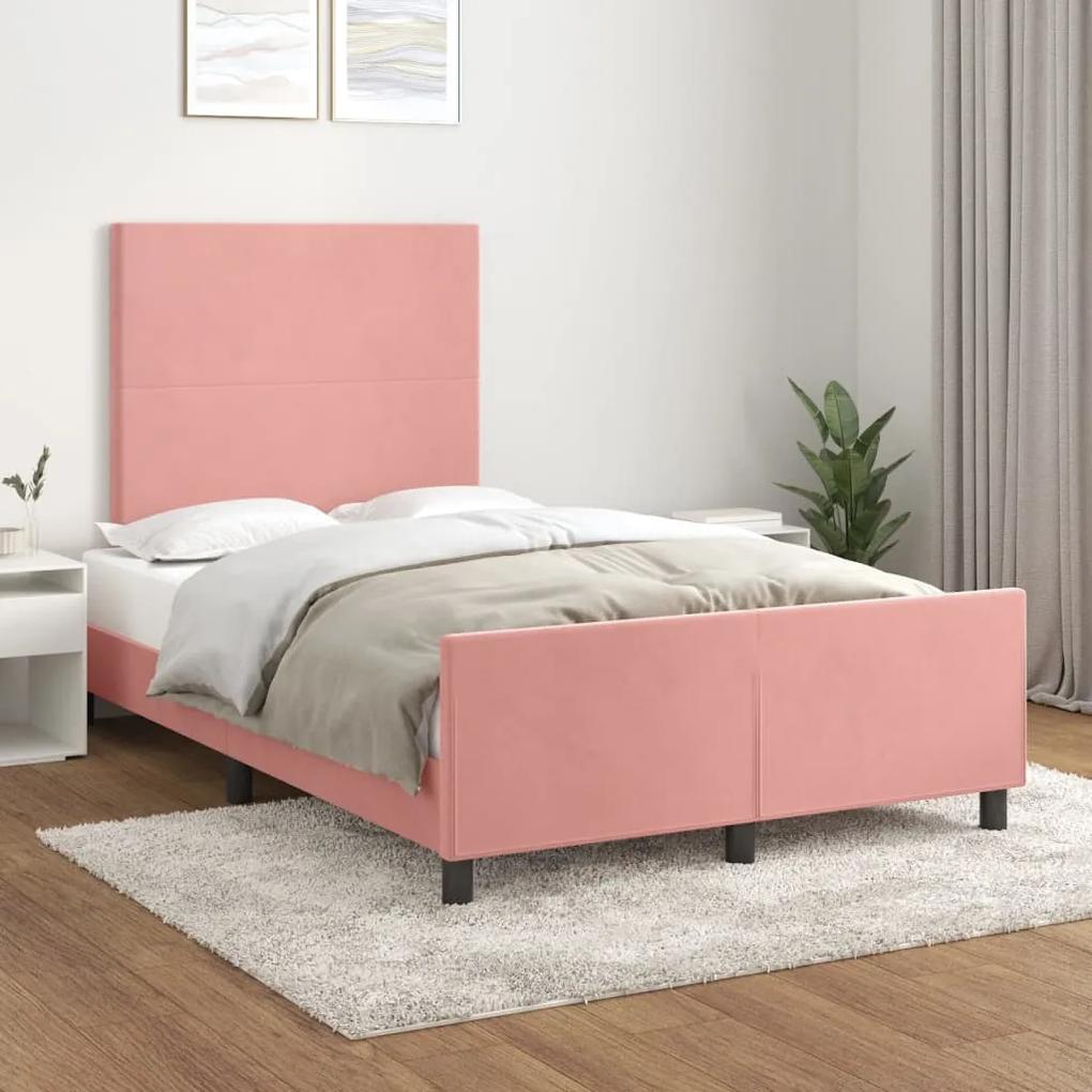 Cadru de pat cu tablie, roz, 120x200 cm, catifea Roz, 120 x 200 cm, Design simplu