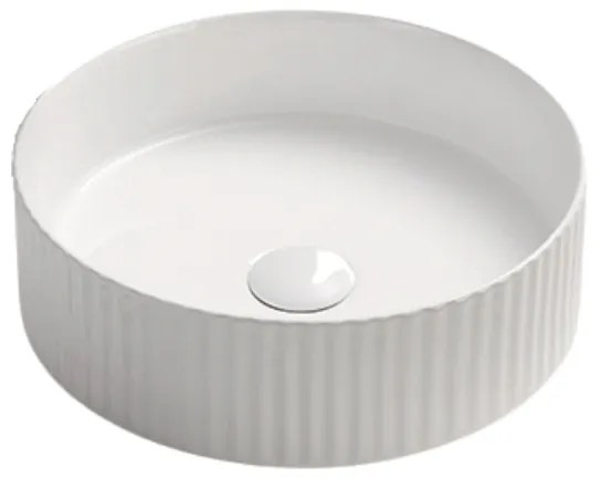 Lavoar rotund pe blat, cu linii 3D, alb lucios, ventil inclus, Imperial Foglia Alb lucios
