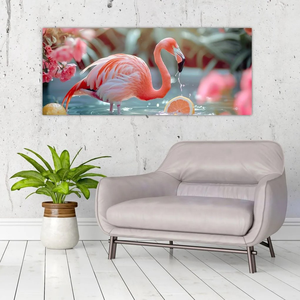 Tablou - Flamingo în iaz (120x50 cm)