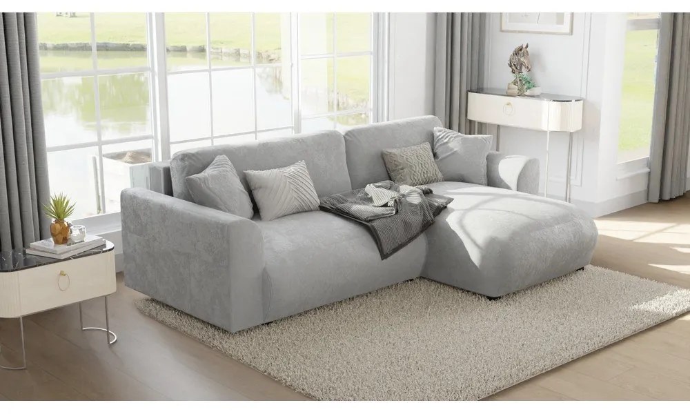 Colțar gri deschis cu tapițerie din catifea (cu colț variabil) Lorine – Ropez