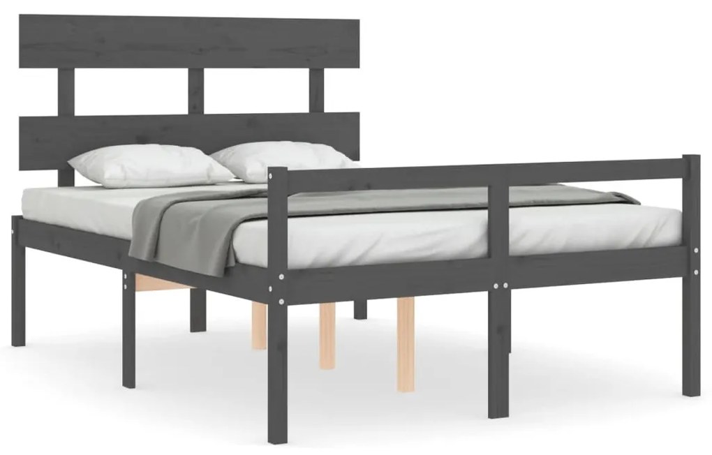 3195328 vidaXL Cadru de pat senior cu tăblie dublu, gri, lemn masiv