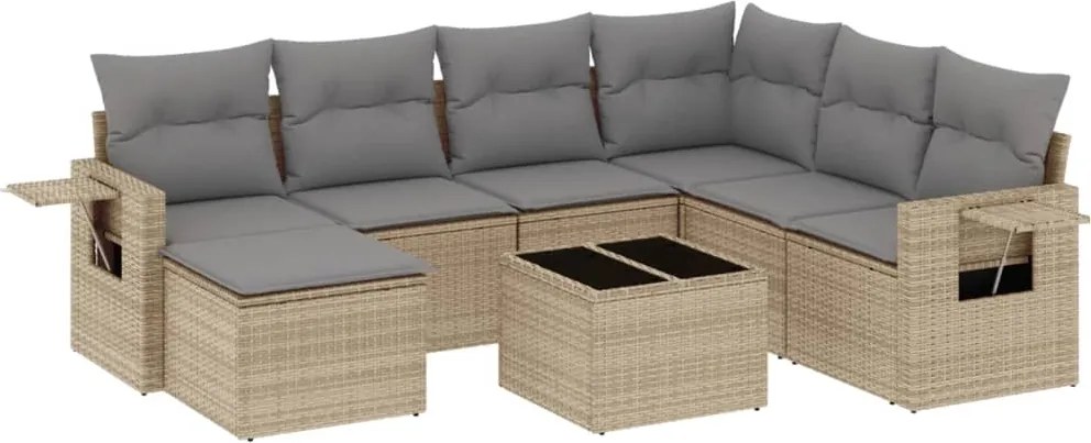 vidaXL Set canapele de grădină, 8 piese, cu perne, bej, poliratan