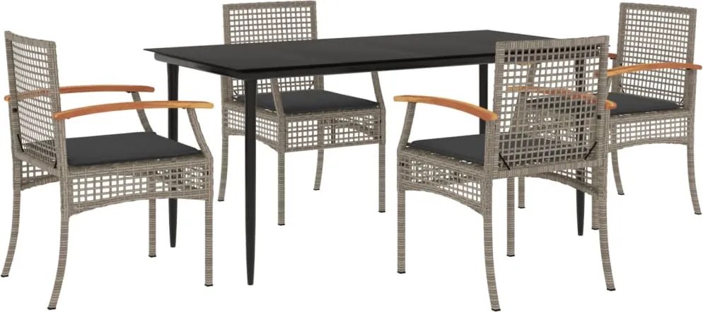 vidaXL Set mobilier de grădină cu perne, 5 piese, gri, poliratan