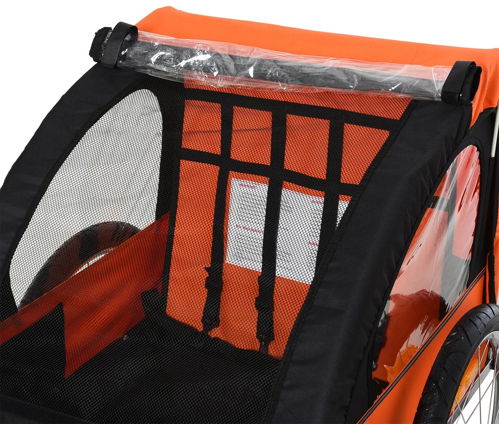 HOMCOM Remorca Bicicleta Copii cu 2 Locuri, Portocaliu | Aosom Ro