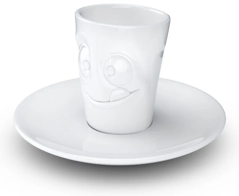 Ceașcă cu farfurie din porțelan pentru espresso, zâmbet 58products, 80 ml, alb