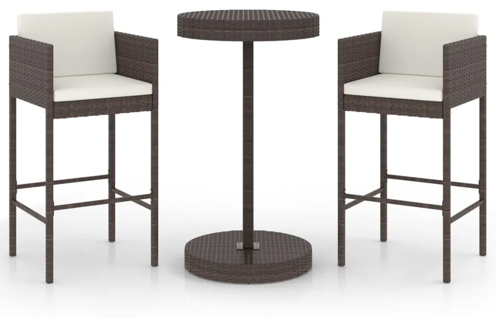 3094771 vidaXL Set mobilier bar de grădină, cu perne, 3 piese, maro, poliratan
