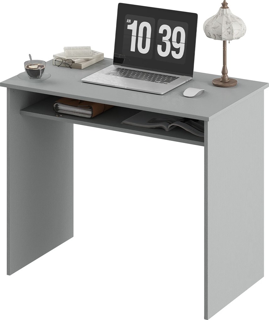 HOMCOM Birou pentru calculator simplu compact cu 1 etajeră, PAL, dim. 90l x 50P x 74H cm, gri | Aosom Romania