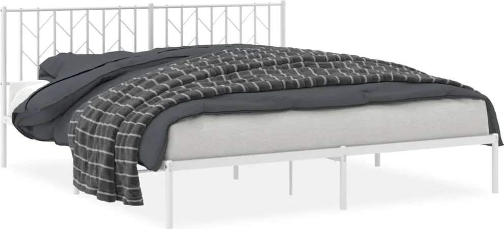 vidaXL Cadru de pat metalic cu tăblie, alb, 183x213 cm