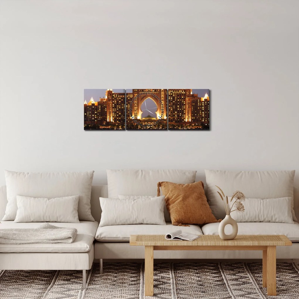 Tablou construcției în Dubai (cu ceas) (90x30 cm)
