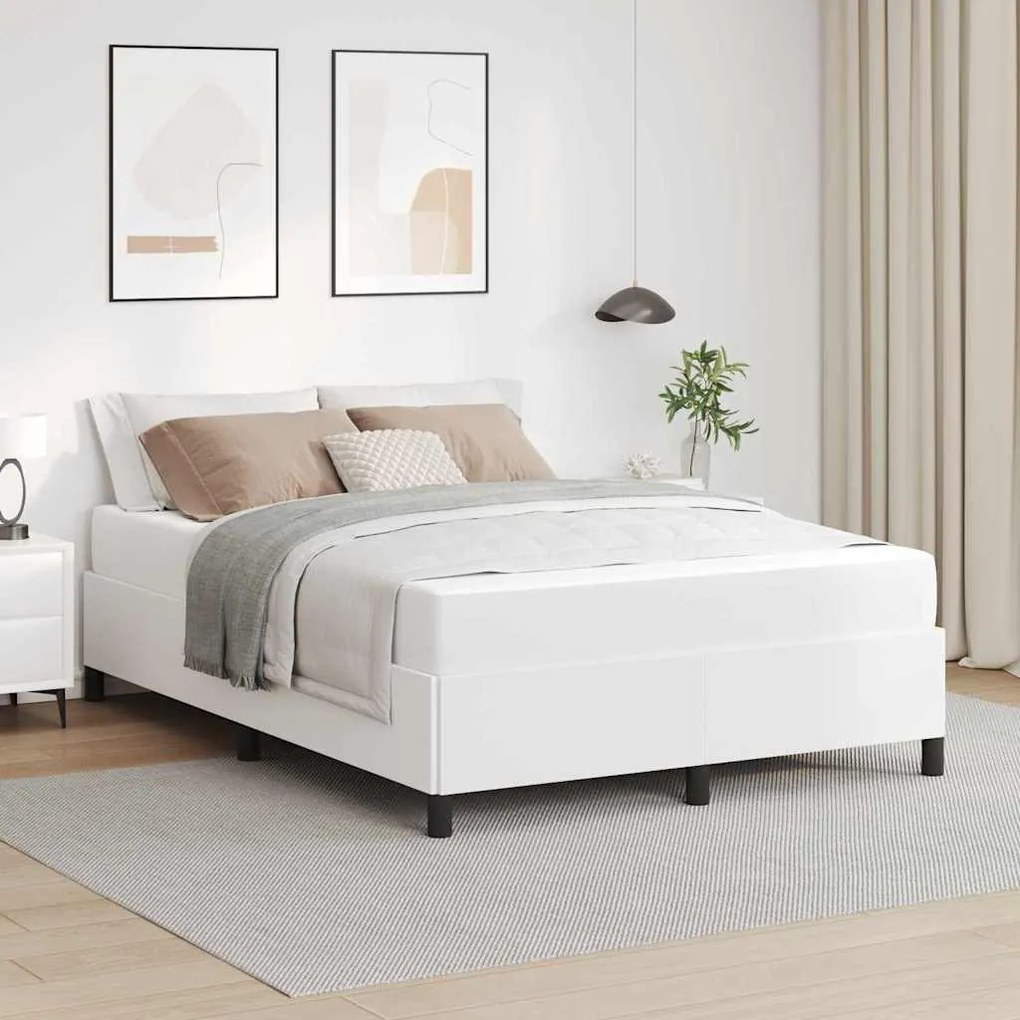 vidaXL Cadru de pat cu saltea Alb 140 x 190 cm Piele artificială