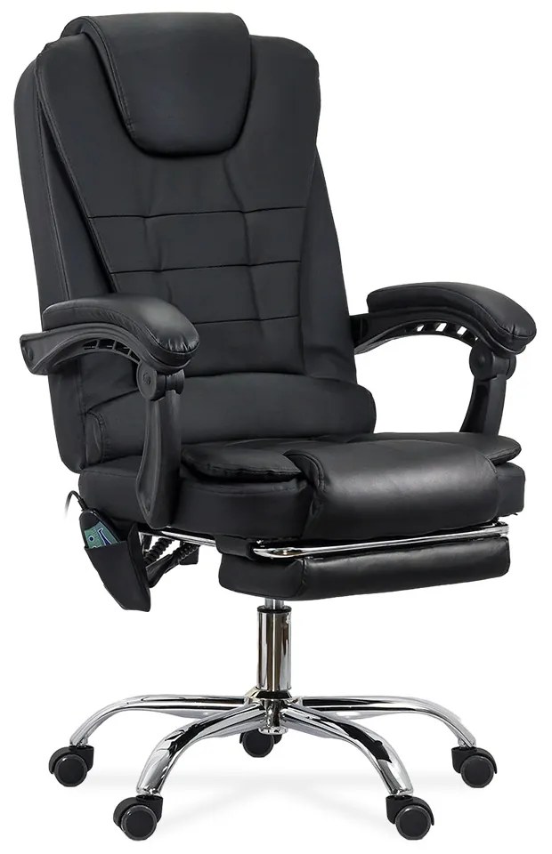 Scaun de birou cu masaj în 7 puncte din piele ecologică cu suport pentru picioare OFF 418M negru