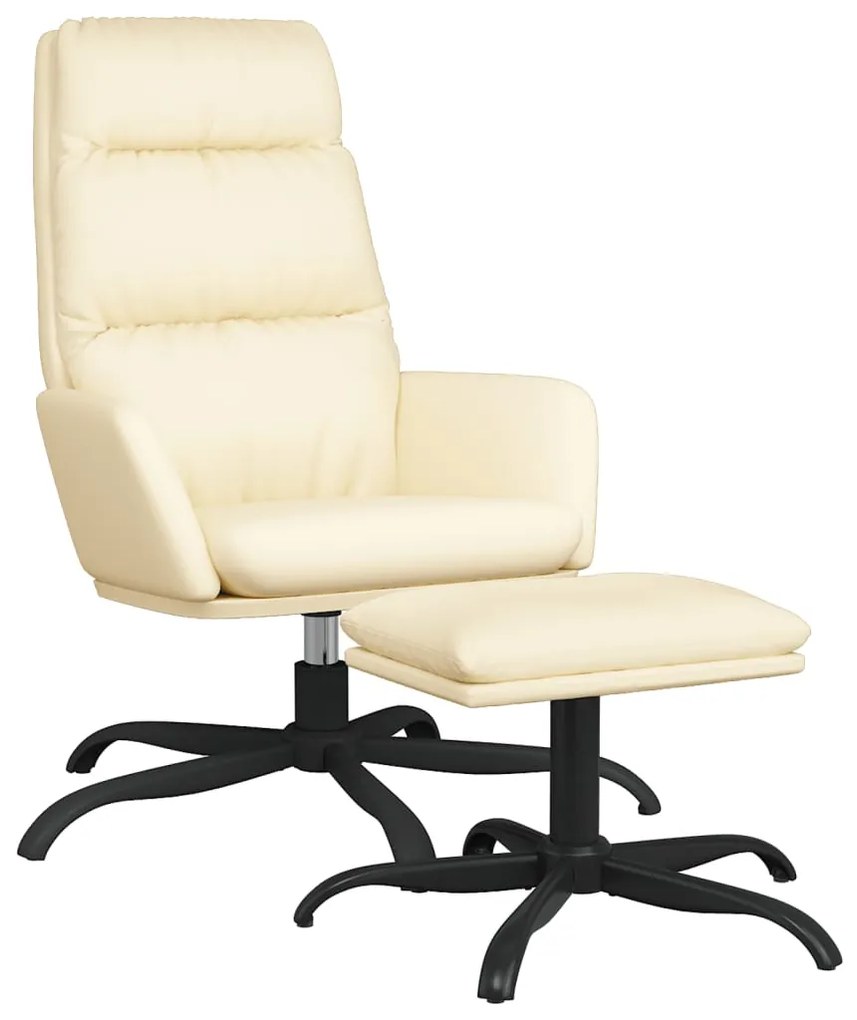 3097536 vidaXL Scaun de relaxare cu taburet, crem, piele ecologică