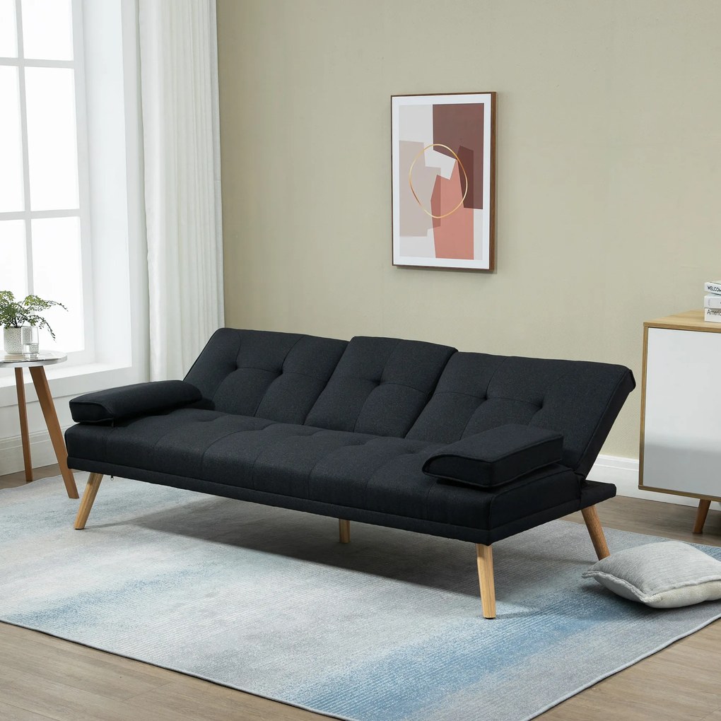HOMCOM Canapea Extensibilă cu 3 Locuri, 2 Brațe Detașabile și Suport pentru Pahare, 181x77x78 cm, Gri | Aosom Romania