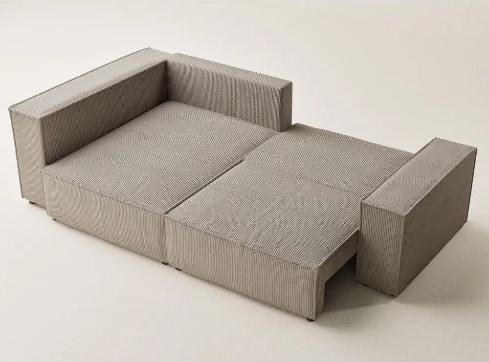 Colțar bej extensibil/cu spațiu de depozitare cu tapițerie din catifea reiată (cu colț pe partea stângă/în formă de ”L”) Tonga – Maison de Rêve