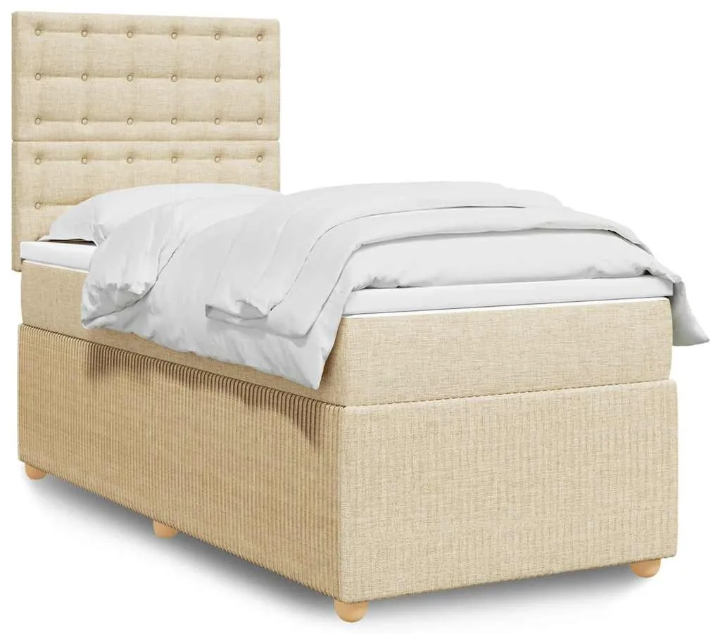 vidaXL Pat box spring cu saltea, crem, 80x200 cm, textil