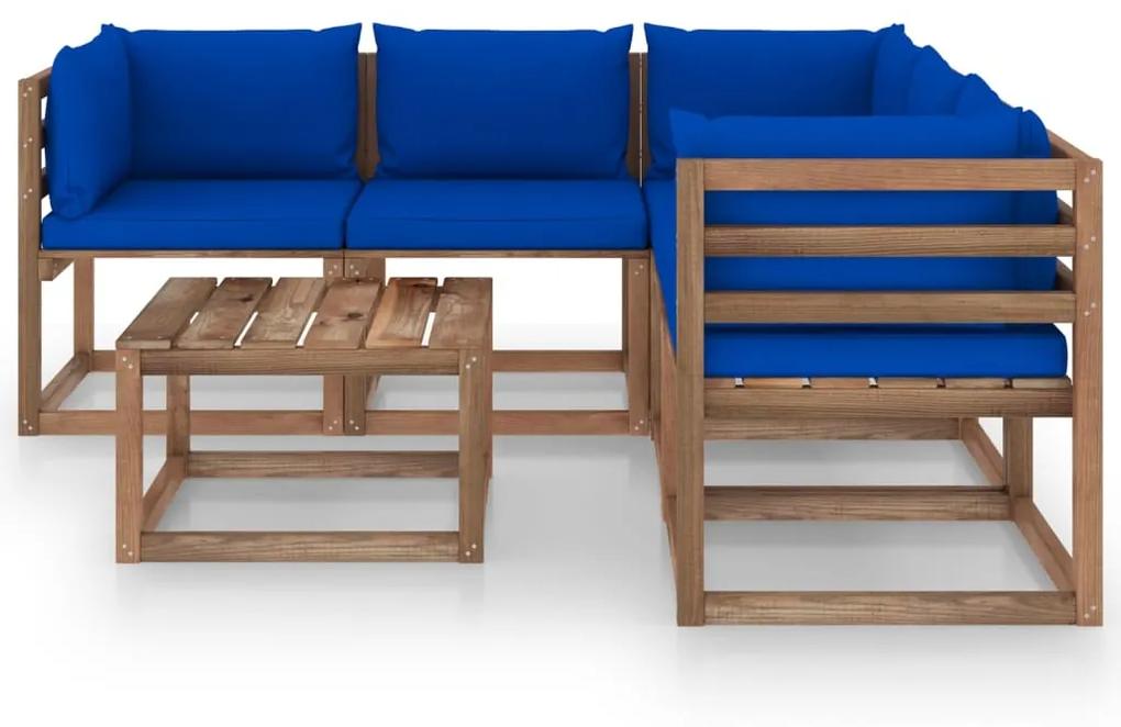 Set mobilier de gradina perne albastre, 6 piese lemn pin tratat