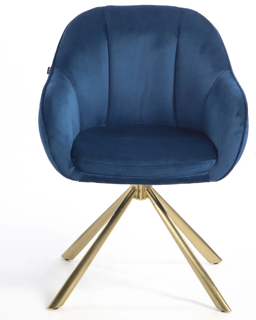HR2055 BAZĂ STEA Scaun Bleumarin din Catifea cu Bază Aurie
