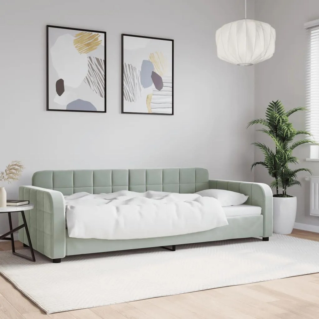 354058 vidaXL Cadru de pat, gri deschis, 90x200 cm, catifea