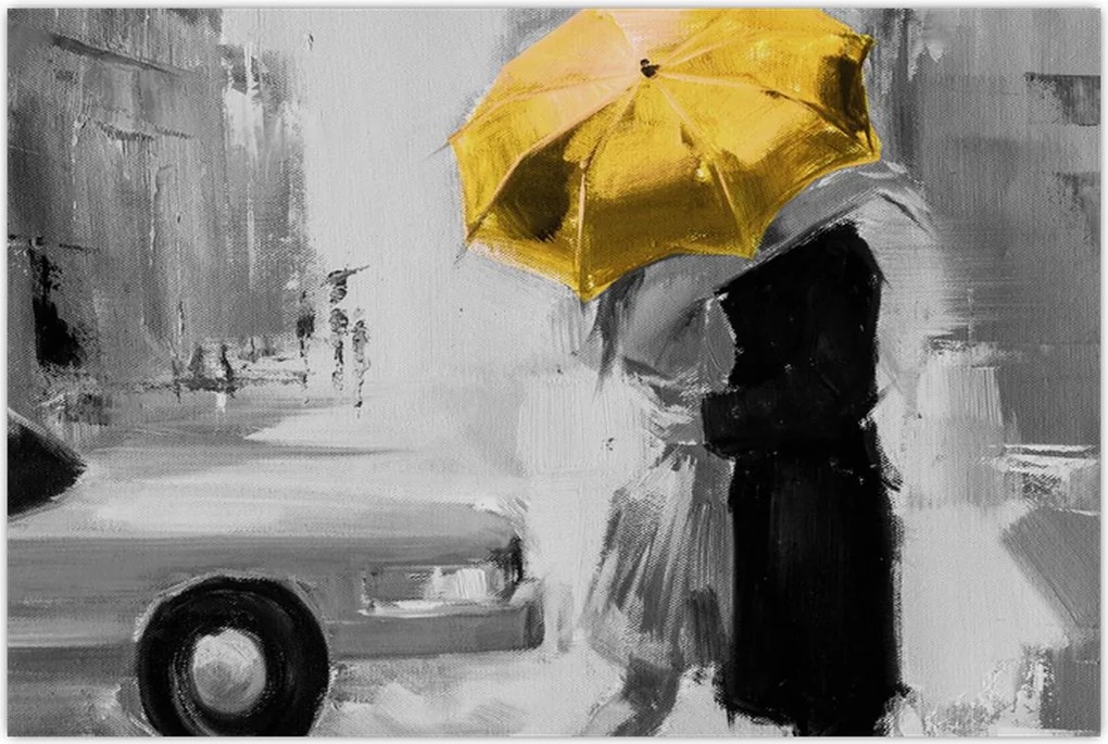 Tablou - Cuplu în dragoste sub o umbrelă, galben (90x60 cm)