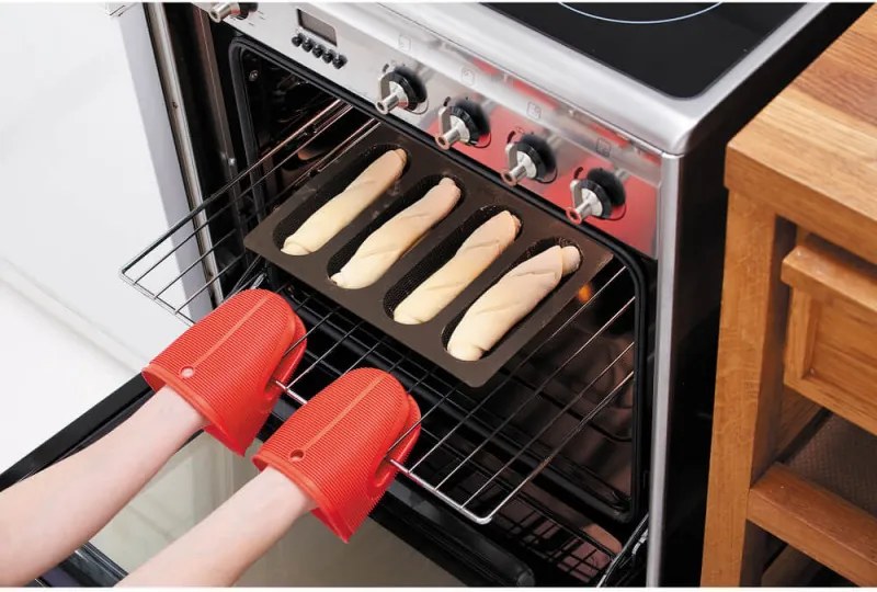 Tavă pentru baghete Lekue 1009039, 29x20x2 cm, 600 ml, 4 compartimente, silicon platinat, de la -60 la +220 °C, maro