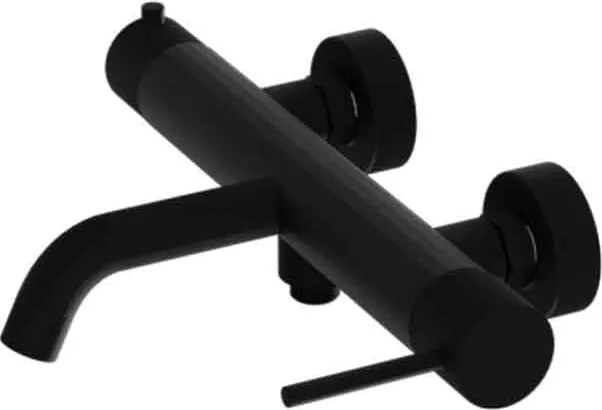 Baterie cada montaj pe perete, negru mat, din alama sanitara, pipa fixa, 19.8 cm, LaVita Verdi Negru