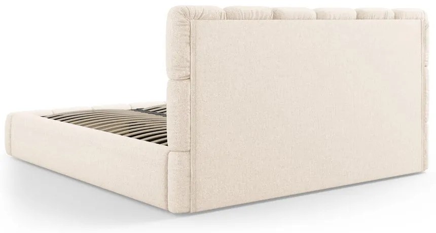 Pat matrimonial crem tapițat cu spațiu de depozitare cu somieră 180x200 cm Bellis – Micadoni Home