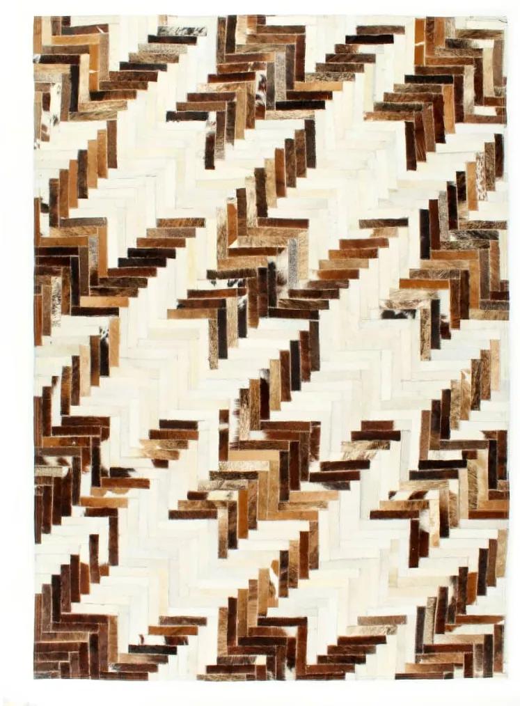 vidaXL Covor, piele cu păr natural, mozaic, maro/alb, 80 x 150 cm