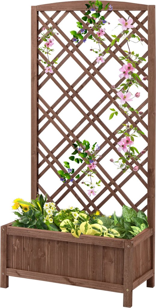 Outsunny jardinieră înălțată suport flori grădină cu grilaj din lemn galben 60 x 30 x 122,5 cm | Aosom Romania